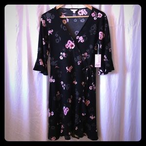 NWT Candie’s Black Floral Wrap Dress